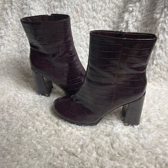 Rachel Zoe Maya Deep Mahogany Croc-Embossed Faux leather Platform Boots lSZ8.5 - Picture 3 of 10